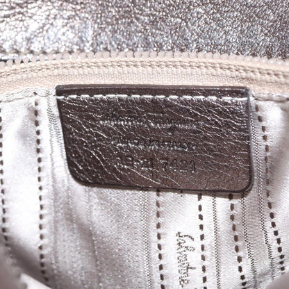 Salvatore Ferragamo Gancini Top Handle Leather, Silver, Leather, Handbag
