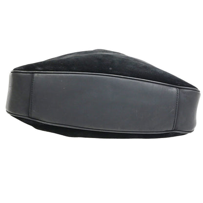 Gucci Vintage Bamboo Hobo Suede, Black, Suede, Shoulder Bag