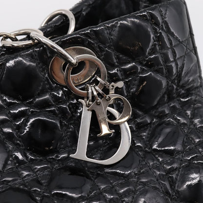 Christian Dior Soft Chain Cannage Quilt Patent, Black, Patent Leather, Tote Bag