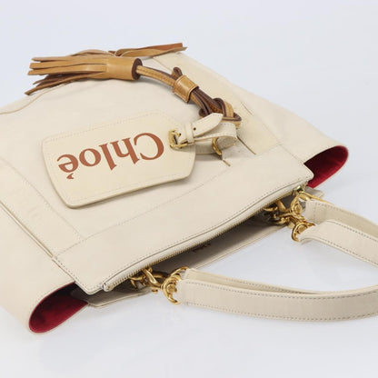 Chloe Eden Leather, White, Leather, Tote Bag