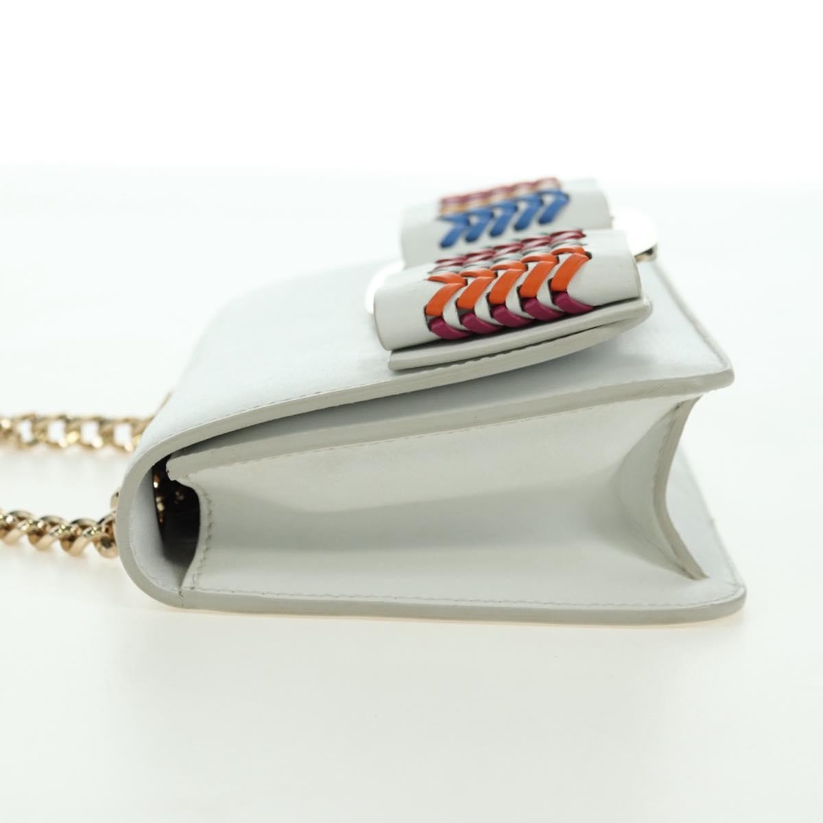 Salvatore Ferragamo Vala Chain Leather, White, Leather, Shoulder Bag