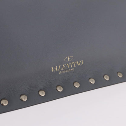 Valentino Garavani Rockstud Pouch Leather, Gray, Leather, Clutch