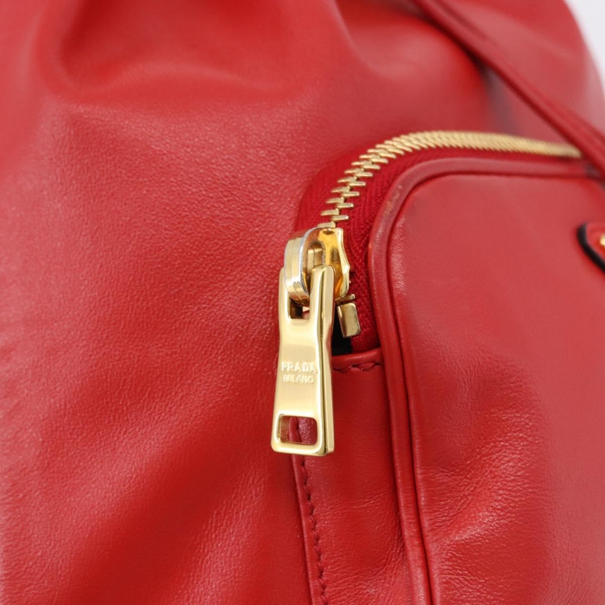 Prada Drawstring Pocket Bucket Soft Calf, Red, Leather, Shoulder Bag