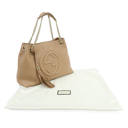 Gucci Soho Chain Strap Leather, Beige, Leather, Shoulder Bag