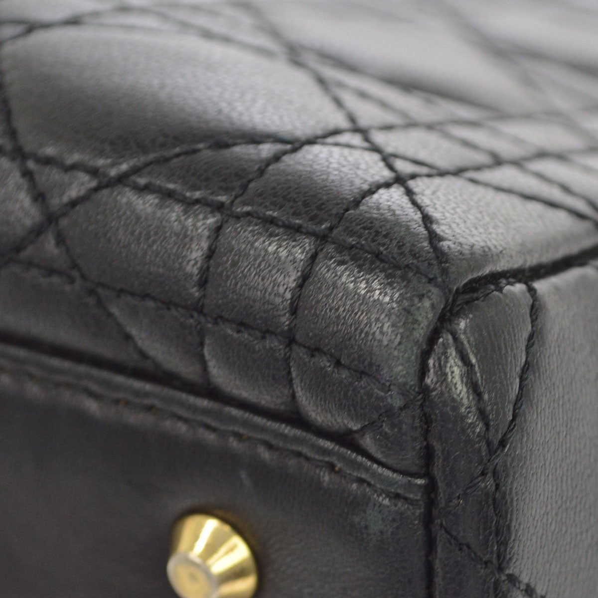 Christian Dior Vintage Lady Dior Cannage Quilt Lambskin, Black, Leather, Handbag