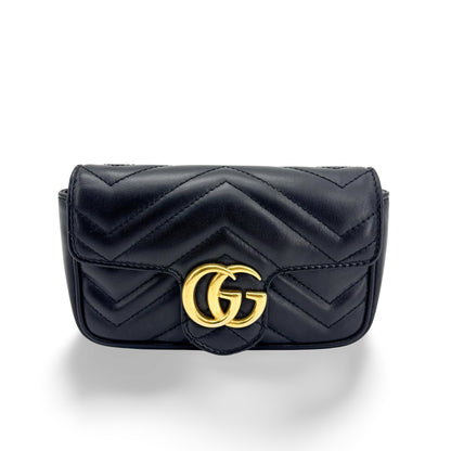 Gucci GG Marmont Flap Matelasse Leather, Black, Leather, Handbag