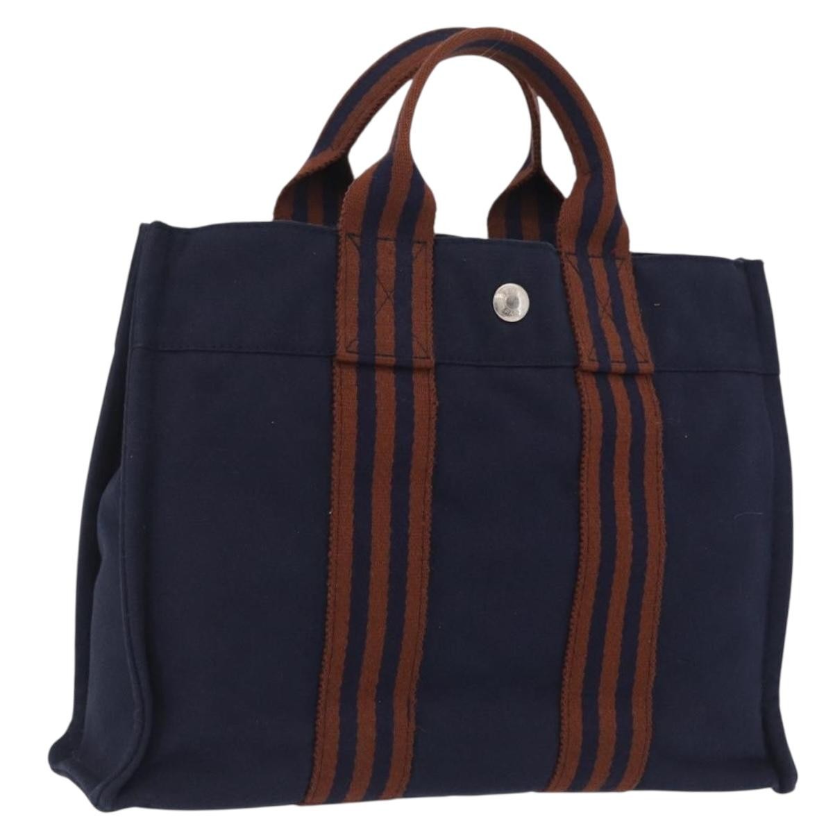 Hermes Fourre Tout Toile, Navy, Canvas, Tote Bag