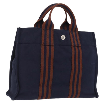 Hermes Fourre Tout Toile, Navy, Canvas, Tote Bag
