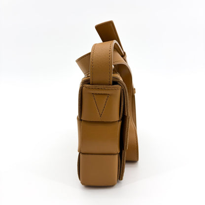 Bottega Veneta Cassette Zip Maxi Intrecciato Webbed Canvas, Brown, Leather, Crossbody Bag