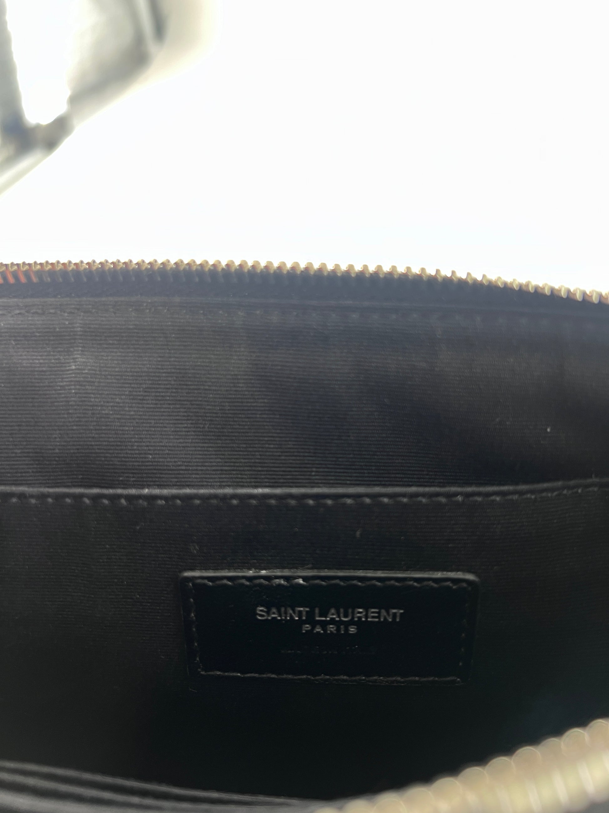 Saint Laurent Zip Pouch Leather, BLACK, LEATHER, Clutche & pouche