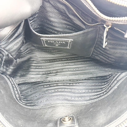 Prada Double Zip Convertible Soft Calf, Black, Leather, Tote Bag