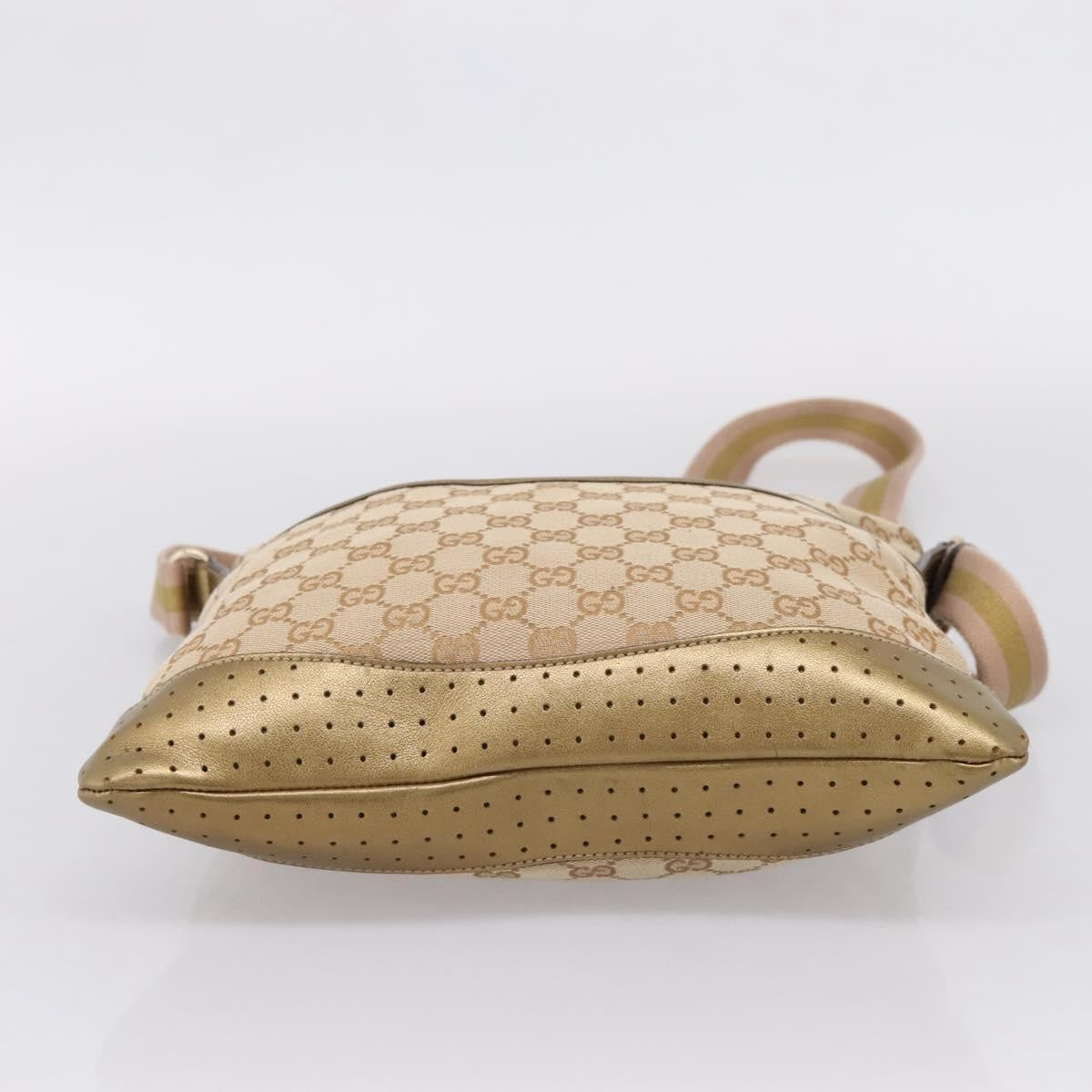 Gucci Zip Messenger GG Canvas with Perforated Leather, Beige, Canvas, Handbag
