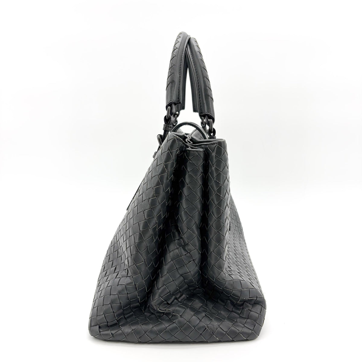 Bottega Veneta Roma Intrecciato Nappa, Gray, Leather, Handbag