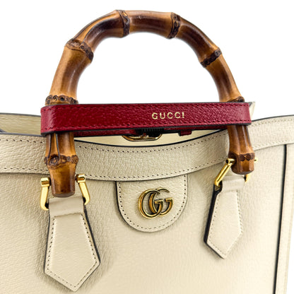 Gucci Diana NM Bamboo Handle Leather, White, Leather, Tote Bag