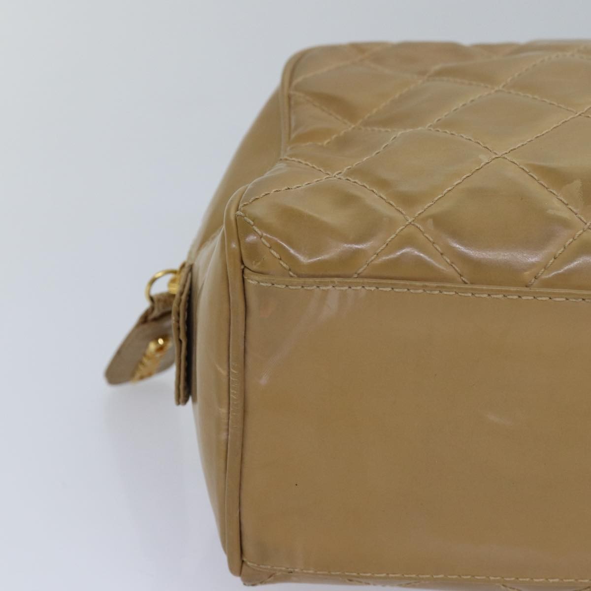 Chanel Square Stitch Toiletry Lambskin, Beige, Leather, Clutch