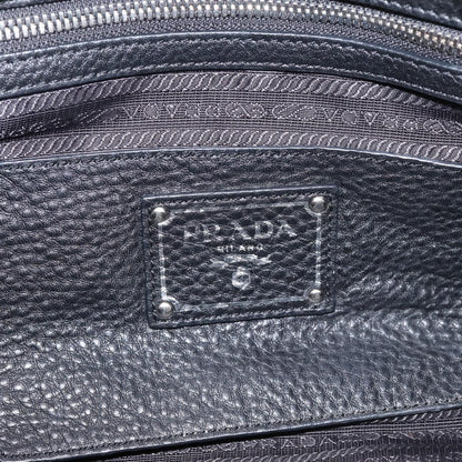 Prada Convertible Zip Satchel Vitello Daino, Black, Leather, Handbag