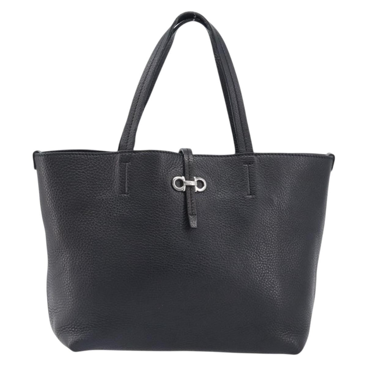 Salvatore Ferragamo Gancini Leather, Black, Leather, Handbag