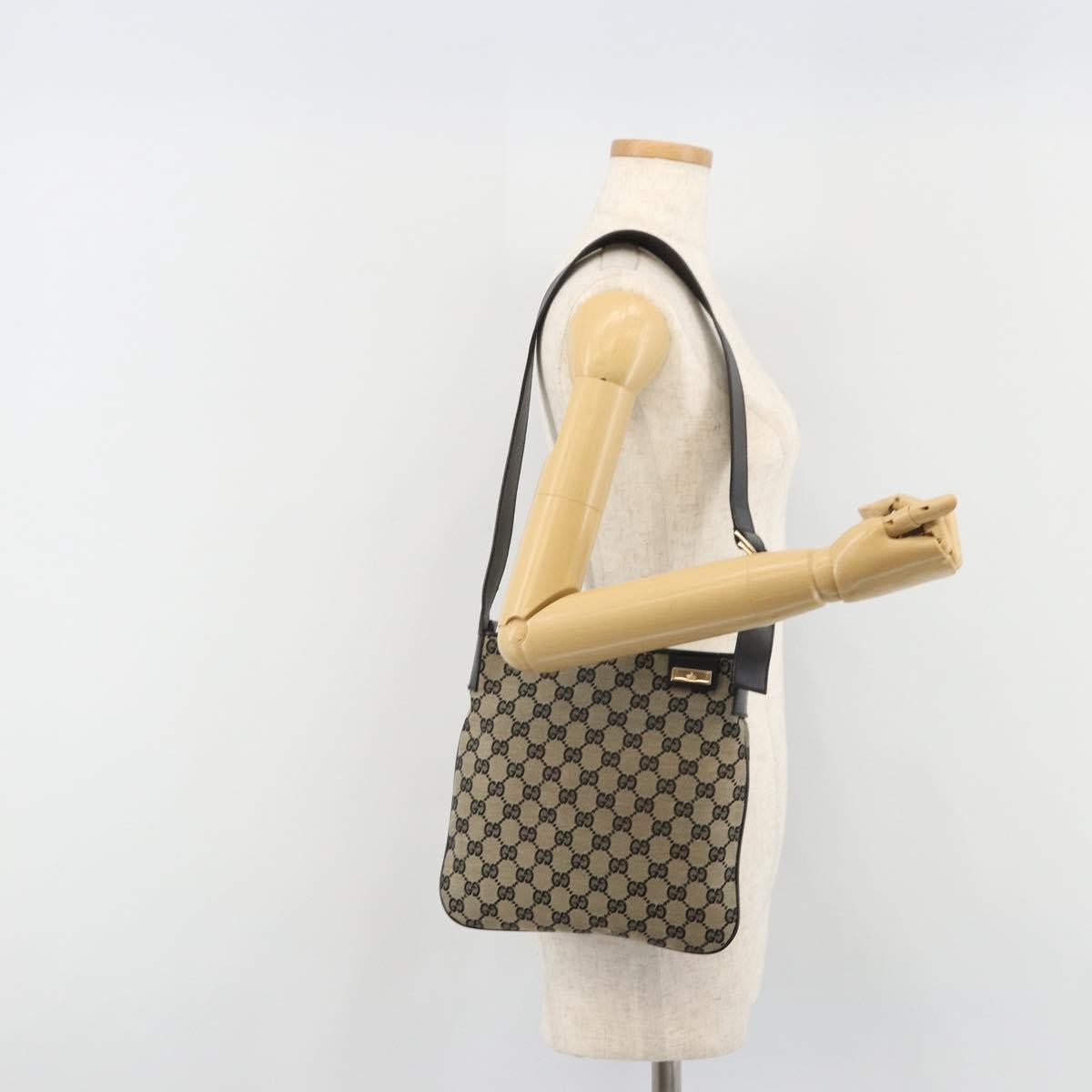 Gucci Web Strap Zip Messenger GG Canvas, Beige, Canvas, Handbag