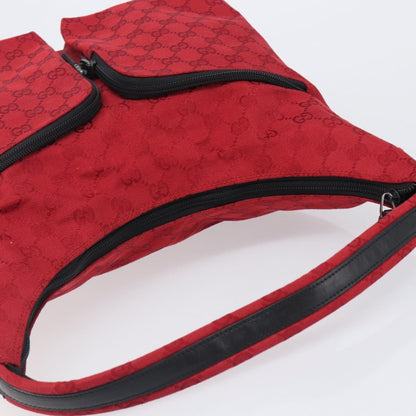 Gucci Double Pocket Zip Hobo GG Canvas, Red, Canvas, Shoulder Bag
