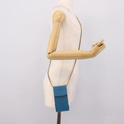 Chanel Vintage CC Phone Holder Caviar, Blue, Leather, Clutch