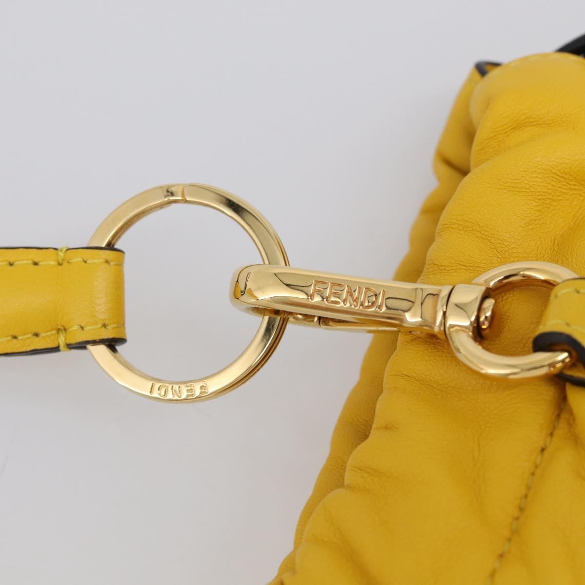 Fendi Logo Drawstring Leather, Yellow, Leather, Handbag
