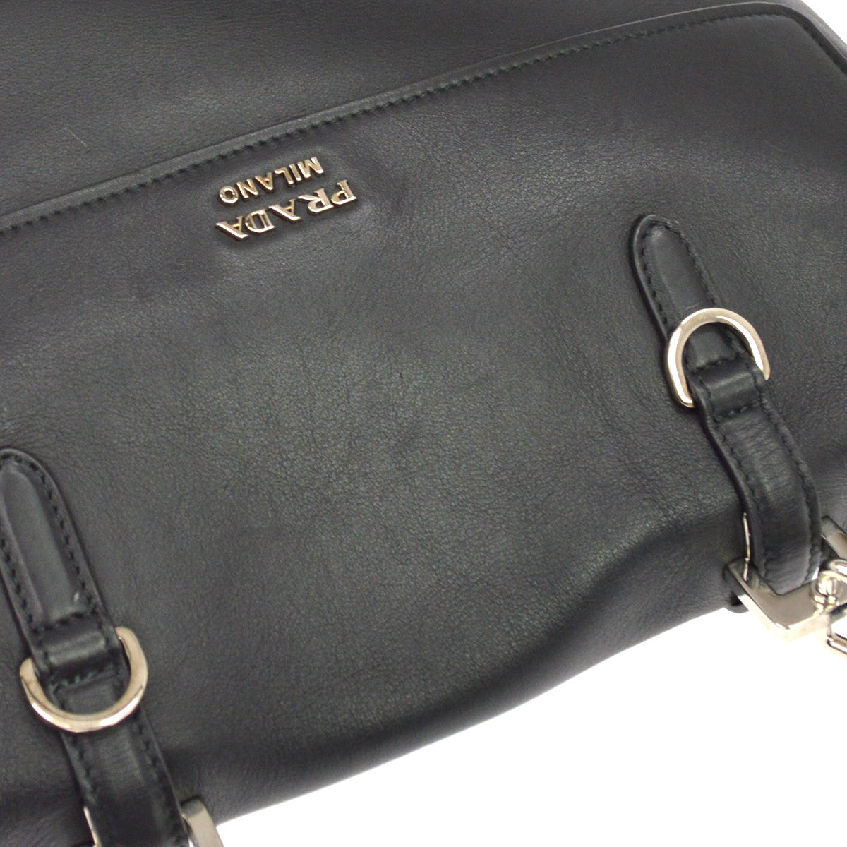 Prada Dual Flap Double Turn Lock Satchel City Calfskin, Black, Leather, Handbag