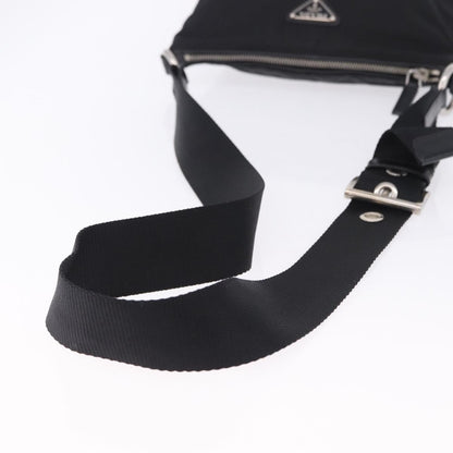 Prada Zip Messenger Tessuto with Leather, Black, Nylon, Handbag
