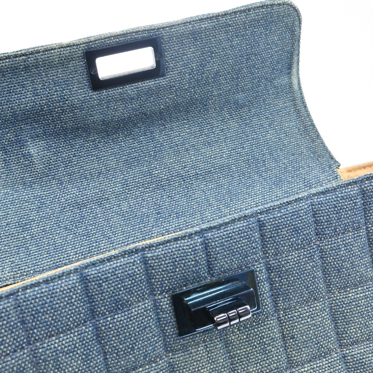 Chanel Chocolate Bar Mademoiselle Top Handle Quilted Denim, Blue, Denim, Handbag