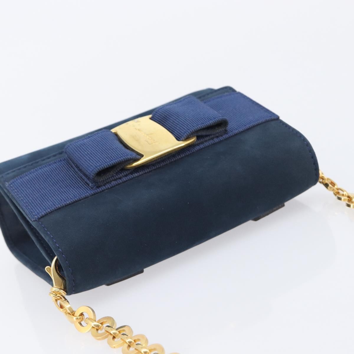 Salvatore Ferragamo Ginny Chain Waist Suede, Navy, Suede, Handbag