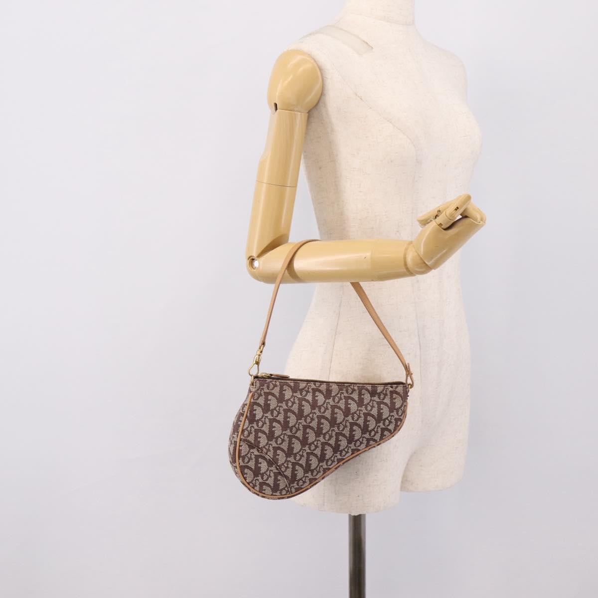 Christian Dior Vintage Saddle Bag Canvas, Brown, Canvas, Clutch