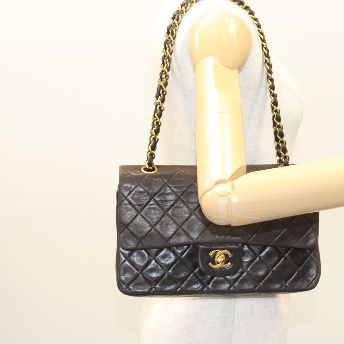 Chanel Vintage Classic Double Flap Bag Quilted Lambskin, BLACK, LEATHER, Shoulder bag
