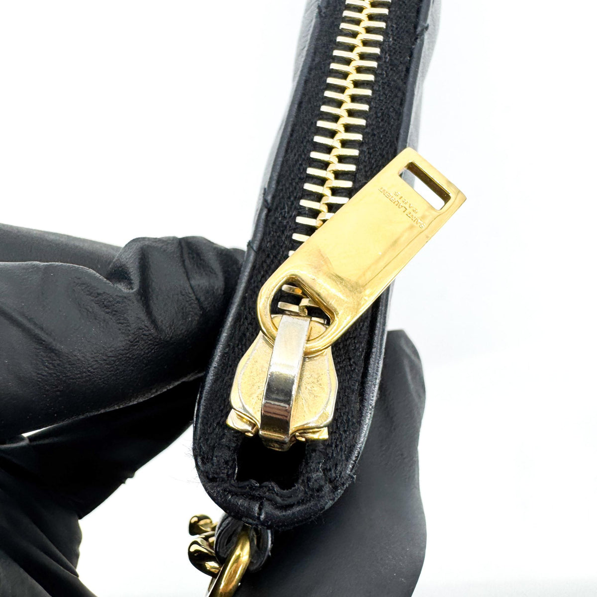 Saint Laurent Puffy Zip Patent, Black, Leather, Clutch