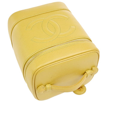 Chanel Vintage Timeless Cosmetic Case Caviar, Yellow, Leather, Clutch