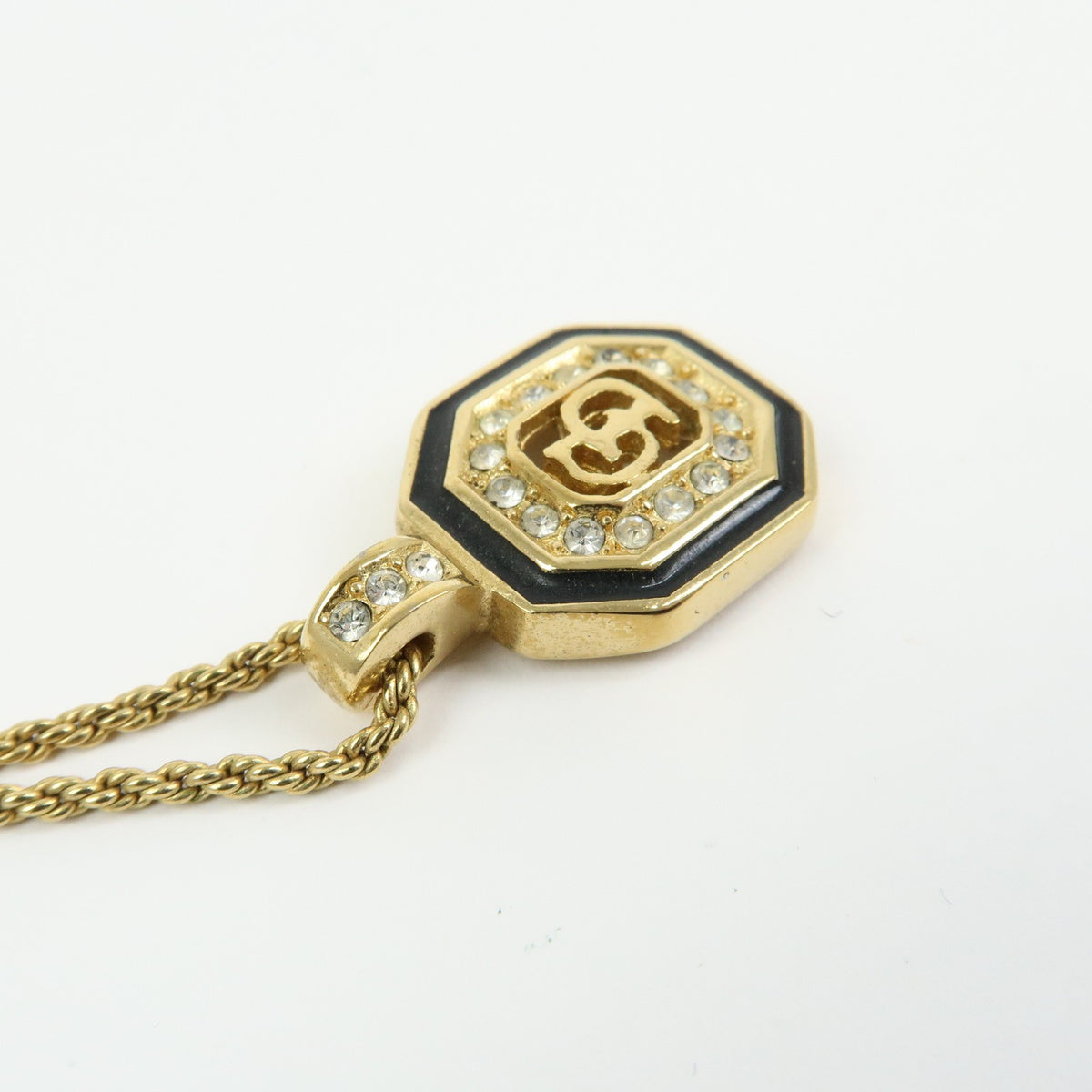 Christian Dior Vintage CD Pendant Metal with Crystals, Gold, Gold Plated, Necklace