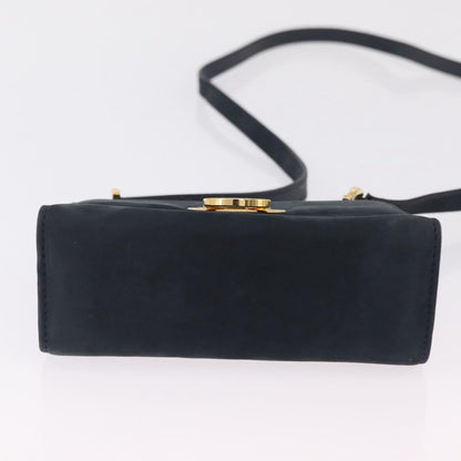 Salvatore Ferragamo Gancini Flap Suede, Navy, Suede, Shoulder Bag