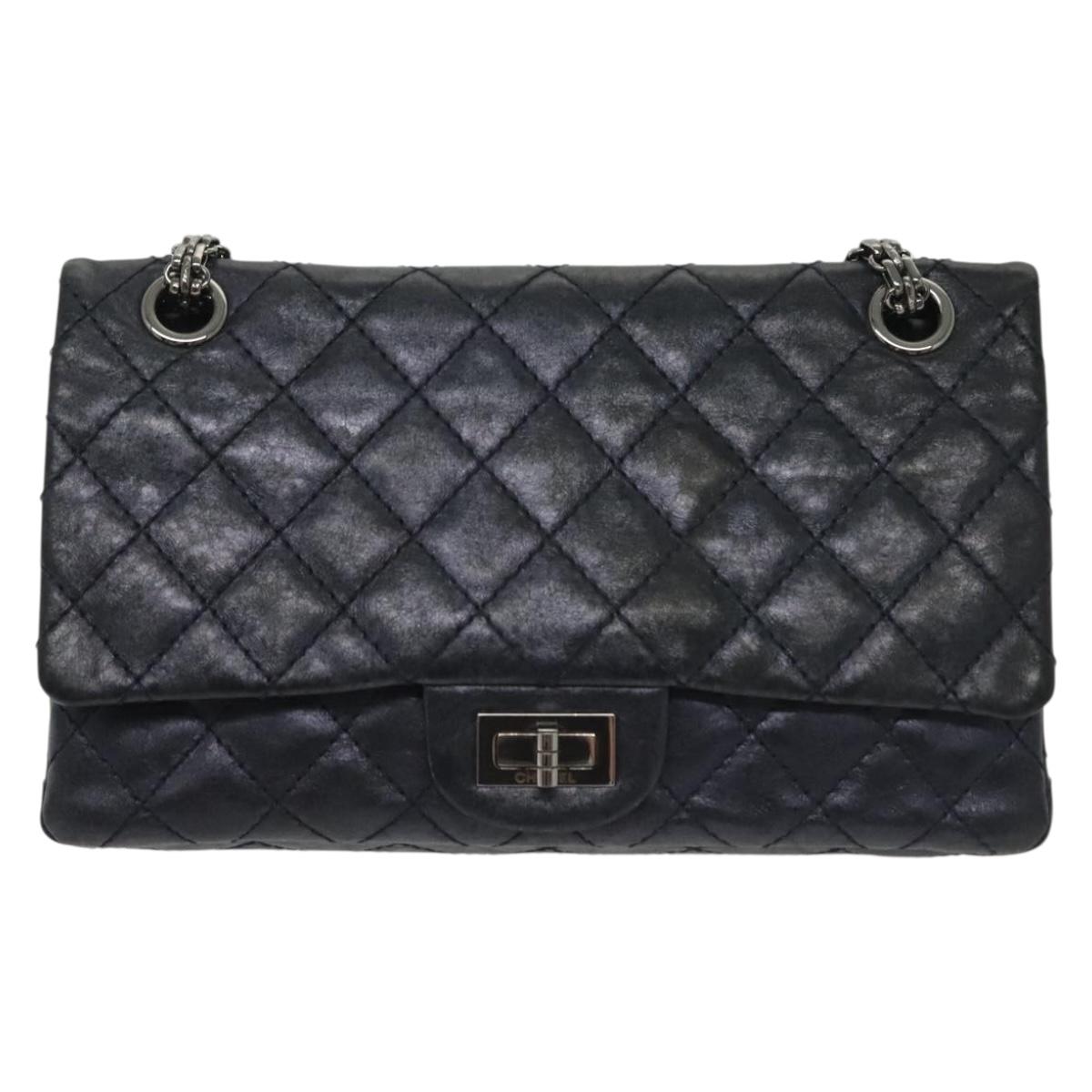 Chanel Hybrid Reissue Double Flap Bag Quilted Lambskin, NAVY, LEATHER, Shoulder bag