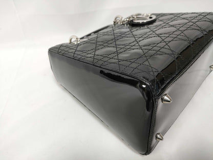 Christian Dior Lady Dior Patent, Black, Patent Leather, Handbag