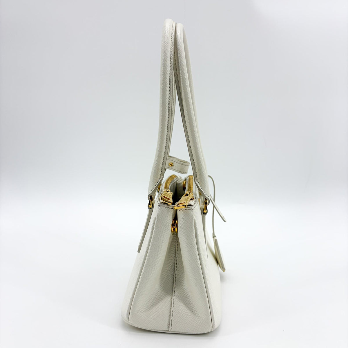 Prada Galleria Double Zip Saffiano Leather, White, Leather, Tote Bag