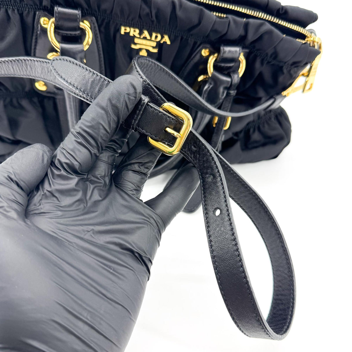 Prada Gaufre Nappa Leather, Black, Nylon, Tote Bag