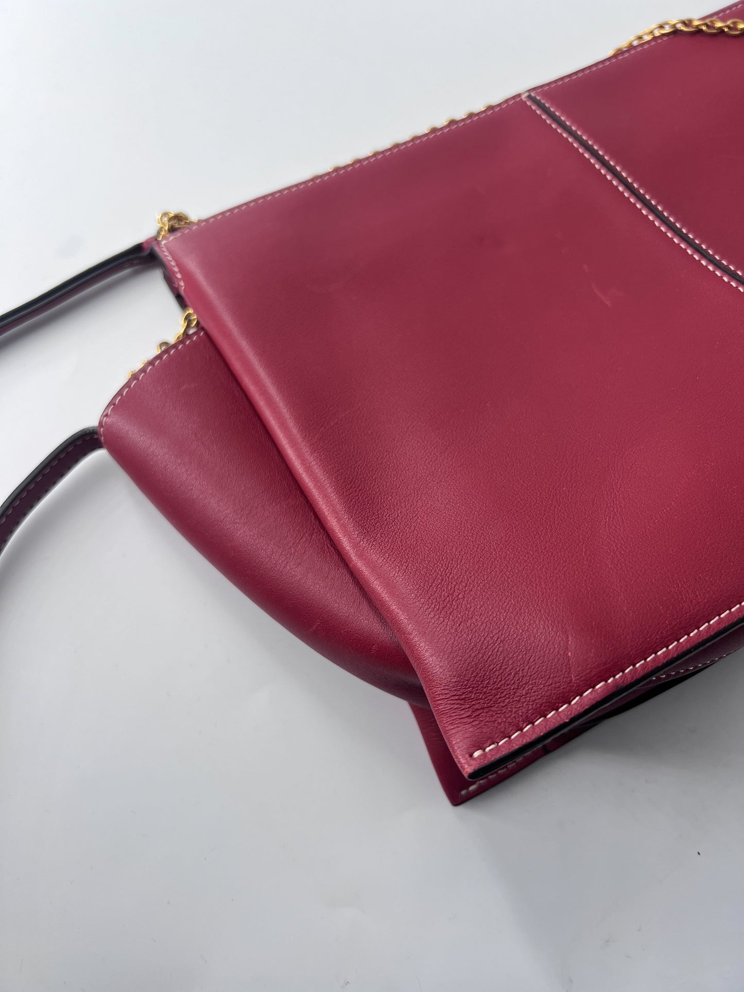 Celine Tri-Fold Shoulder Bag Smooth Calfskin, BURGUNDY, LEATHER, Shoulder bag