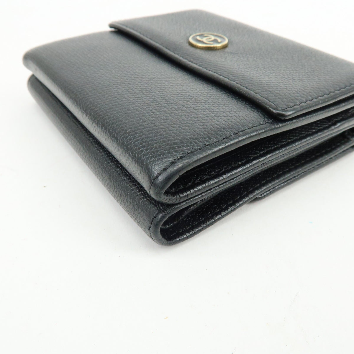 Chanel CC Button Coin Purse Leather, Black, Calfskin, Card Holder