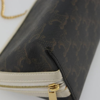 Celine Zip Around Chain Clutch Triomphe Coated Canvas, Brown, Canvas, Clutch