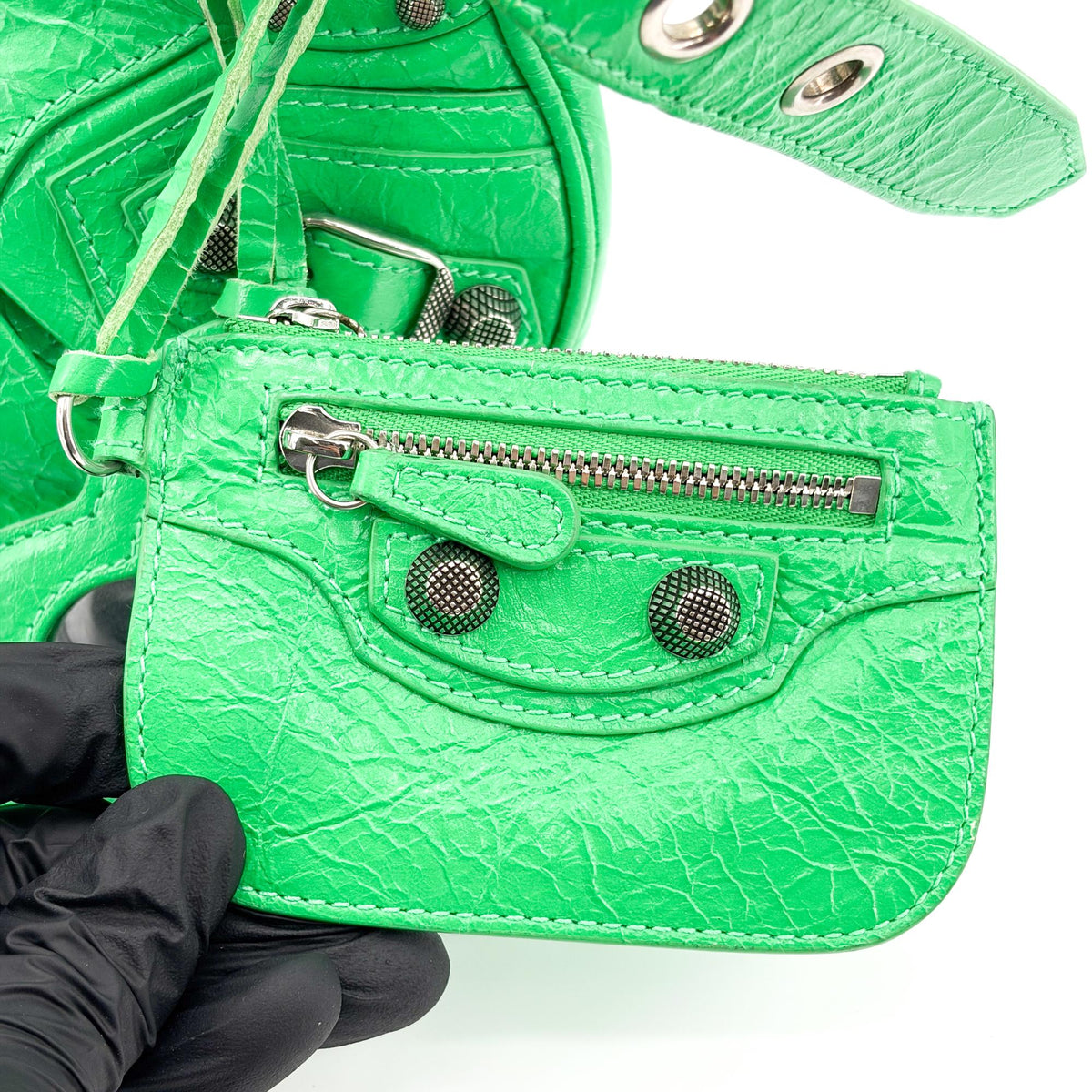 Balenciaga Le Cagole Giant Studs Leather, Green, Leather, Shoulder Bag