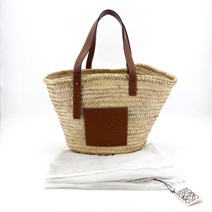 Loewe Elephant Basket Raffia, Brown, Leather, Tote Bag