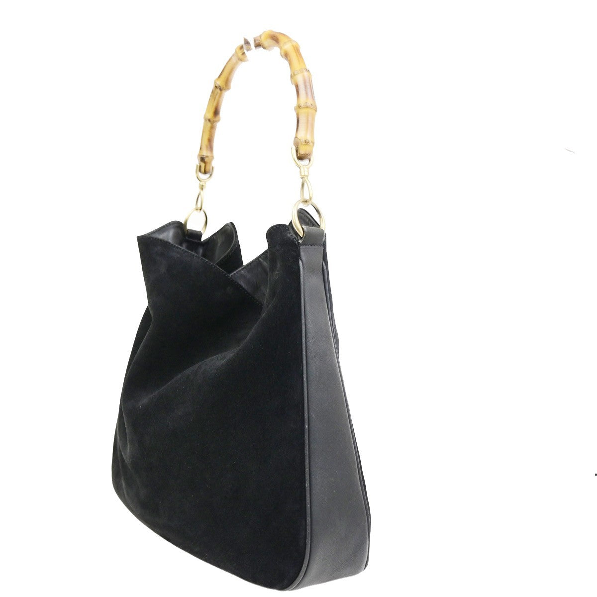 Gucci Vintage Bamboo Hobo Suede, Black, Suede, Shoulder Bag
