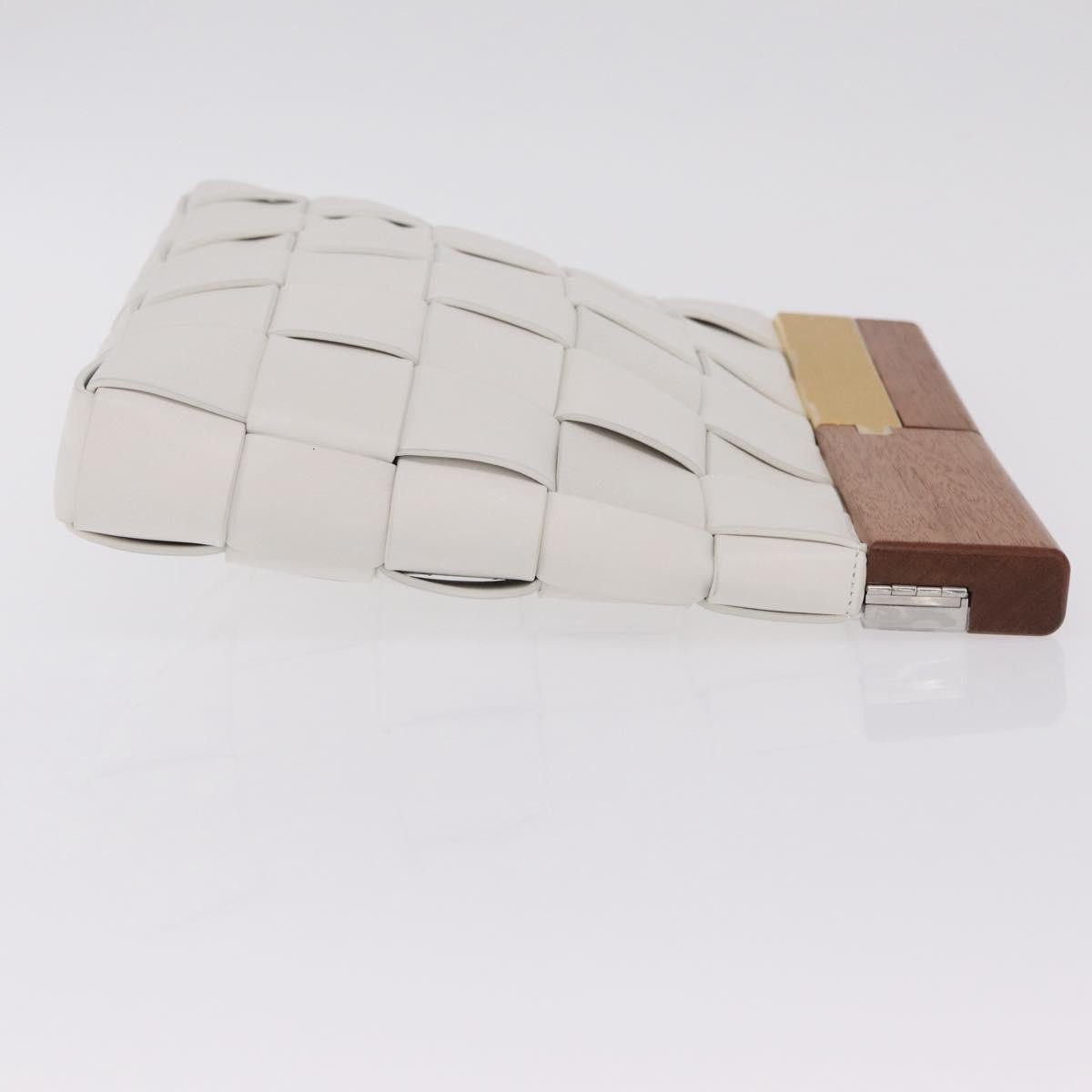 Bottega Veneta The Snap Clutch Maxi Intrecciato Leather with Wood and Metal, White, Leather, Clutch