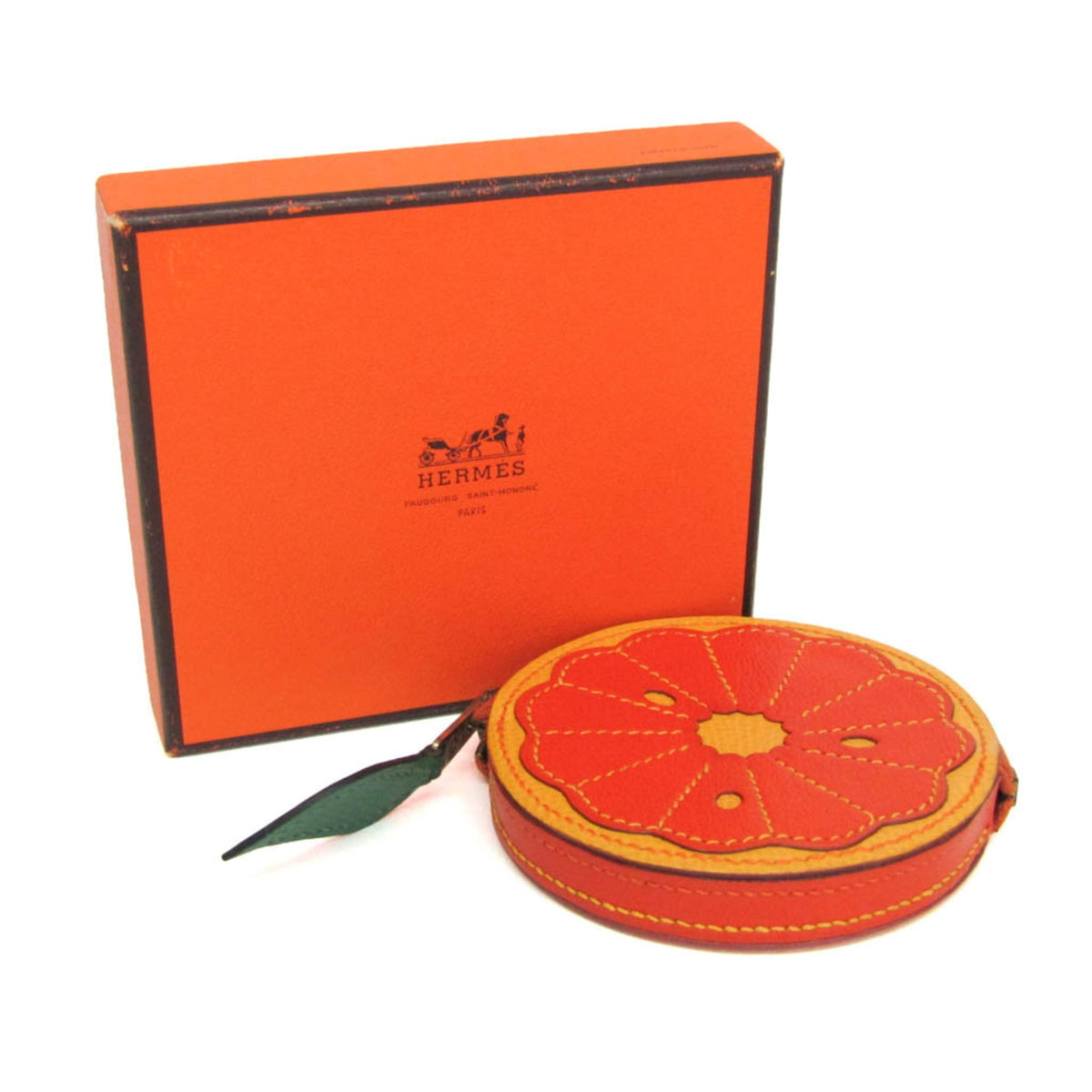 Hermes Orange Slice Coin Leather, Orange, Leather, Clutch
