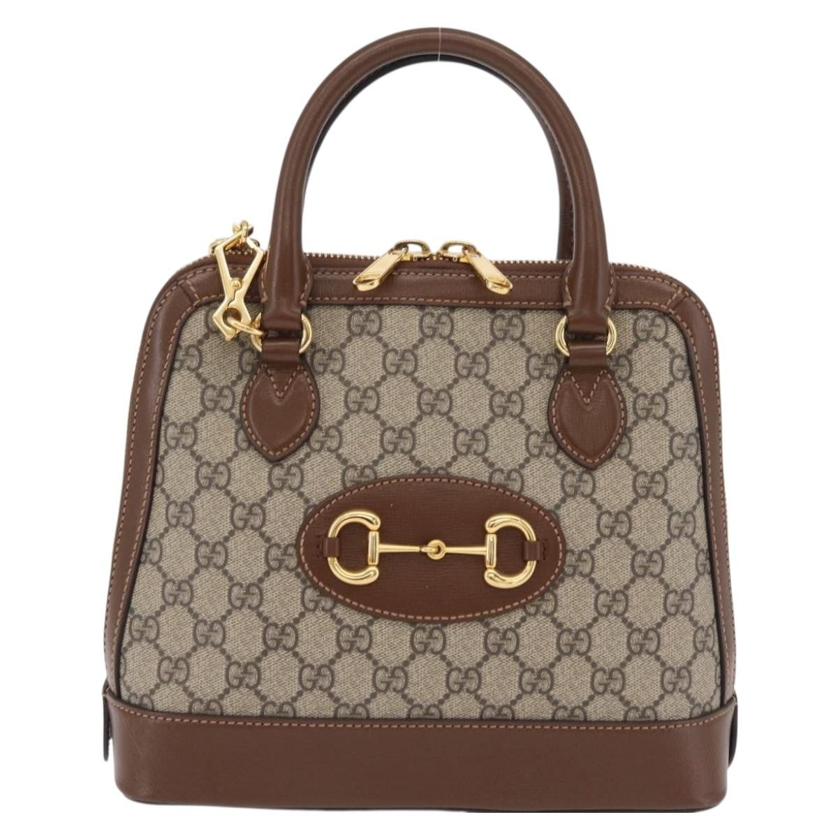 Gucci Horsebit 1955 Top Handle GG Coated Canvas with Leather, Beige, Canvas, Handbag