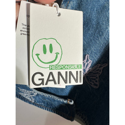GANNI Embroidered Denim Crop Top