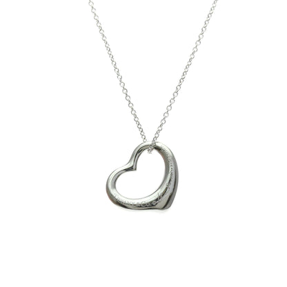 Tiffany & Co. Elsa Peretti Open Heart 5 Diamonds Pendant Platinum and Diamonds, Silver, Platinum, Necklace